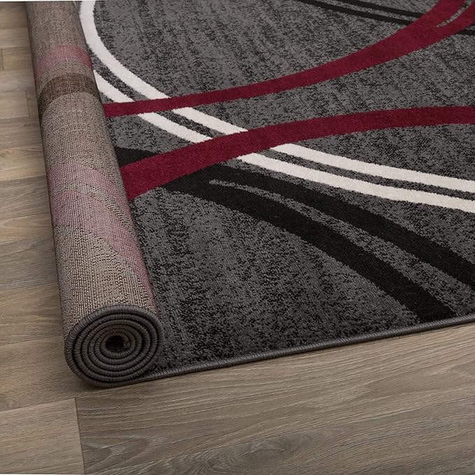 Rugshop Wavy Circles Modern Non-Shedding Area Rug Red 5'3" x 7'3"