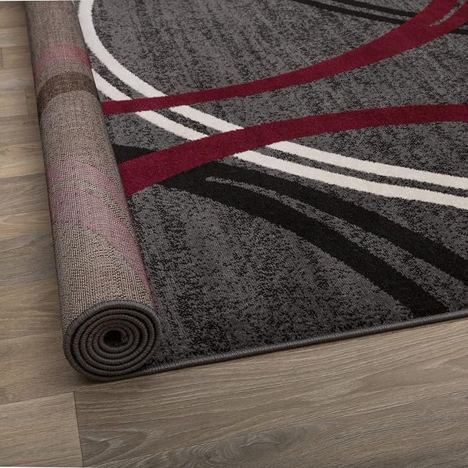 Rugshop Wavy Circles Modern Non-Shedding Runner Rug Red 2' x 7'2"