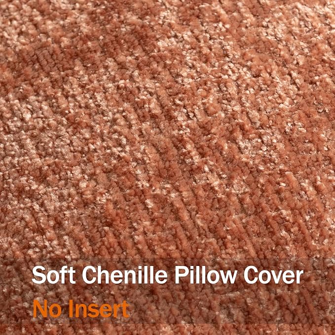 DEZENE Pack of 2 Burnt Orange Fall Decorative Throw Pillow Covers 16x16 Cozy Soft Chenille Accent Vintage Square Couch Pillow Covers for Home Decor Bed Sofa Living Room