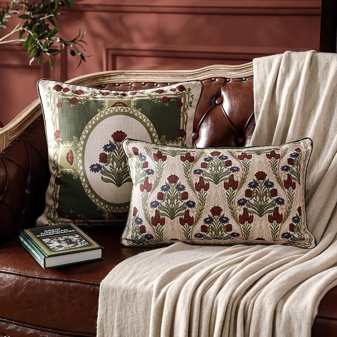 ISAENNE Designer Elegant Linen Throw Pillow Cover,Set of 4-Estonia ABCD | French Cottage Pillow Cover,Concealed Zipper,Floral Pattern,Sofas,Bedroom,Living Room,Lounge Chairs,All Season Home Decor