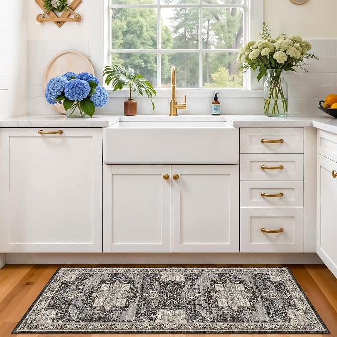 RUUGME 2x4 Runner Rug - Perfect for Entryway/Hallway/Kitchen/Bathroom Easy to Clean & High-Traffic Durability Stain Resistant and Ultra Thin Home Daily Use - Gifts for Households/Newlyweds 2x4 Black