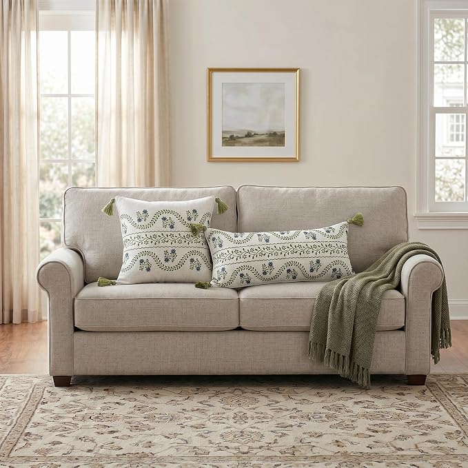 ISAENNE Designer Vintage Linen Throw Pillow Cover,28"x12"-Mosella D | French Elegant Rectangle Decor Pillow Cover,Concealed Zipper Design,Floral Pattern,Sofa,Bedroom,Living Room,Lounge Chairs