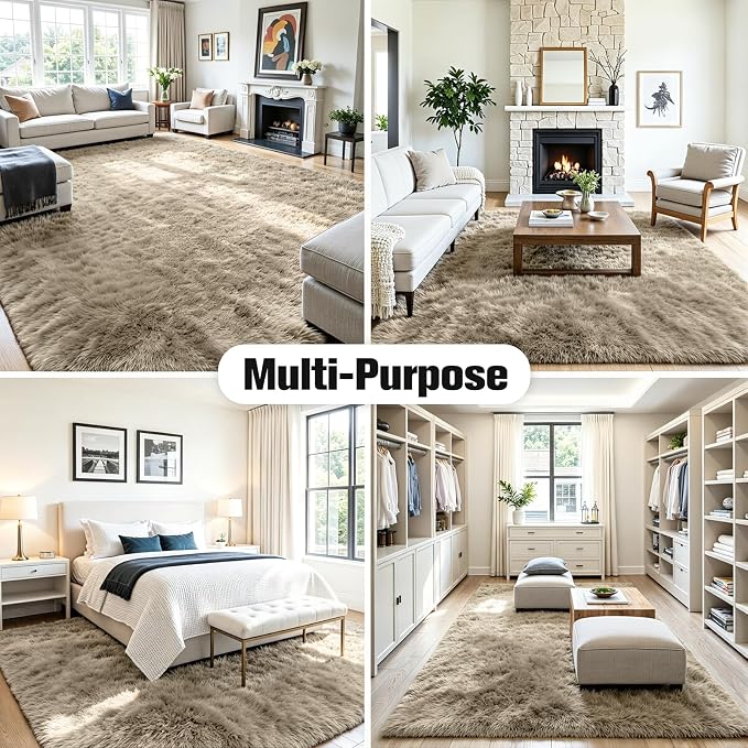 6x9 Area Rug for Living Room, Ultra Soft Fluffy Grey Camel Rugs for Bedroom, Non Slip Large Shag Carpet, Fuzzy Plush Nursery Rug, Thick Washable Indoor Floor Carpets for Kids Office Dorm Home Decor