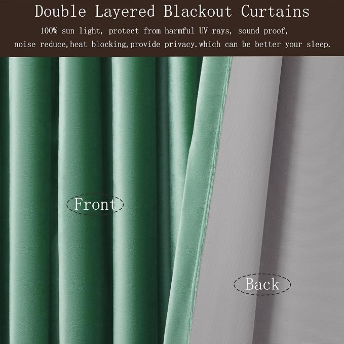 PRIMROSE 100% Full Blackout Velvet Curtains 96 inch Long for Living Room,Set of 2 Liner Turquoise Aqua Rod Pocket Back Tab Window Treatment Room Darkening Heavy Decorative Curtains Drapes for Bedroom