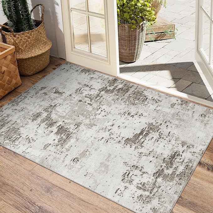 ROYHOME Modern Abstract 2x3 Area Rug Non Slip Non Shedding Low Pile Stain Resistant Rug for Entryway Kitchen Bedroom,Taupe/Beige