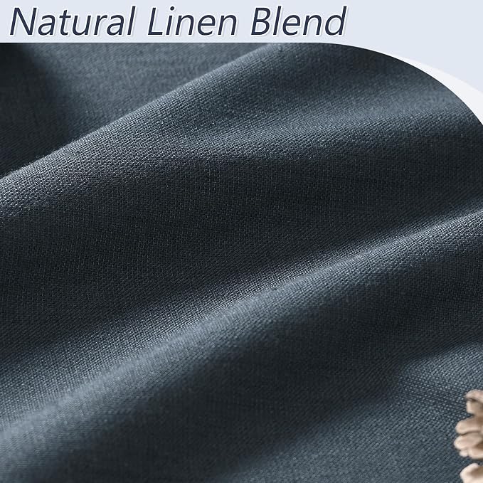 Guken 100% Blackout Linen Curtains 102 Inch Length 2 Panels Set for Living Room Bedroom Back Tab Thermal Insulated Black Out Drapes Room Darkening Window Curtains,Vintage Blue