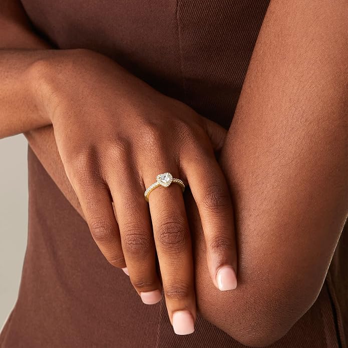PAVOI 14K Gold Plated Halo Ring | Heart Ring for Women | Square Round Valentines Day Love Promise Rings for Her