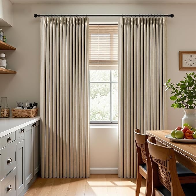 IVAPUPU Sand Pinch Pleated Full Blackout Linen Curtains for Bedroom, Black Out Curtains 102 Inches Long for Living Room Darkening Thermal Insulated Neutral Pleat Drapes with 16 Hooks, 2 Panels