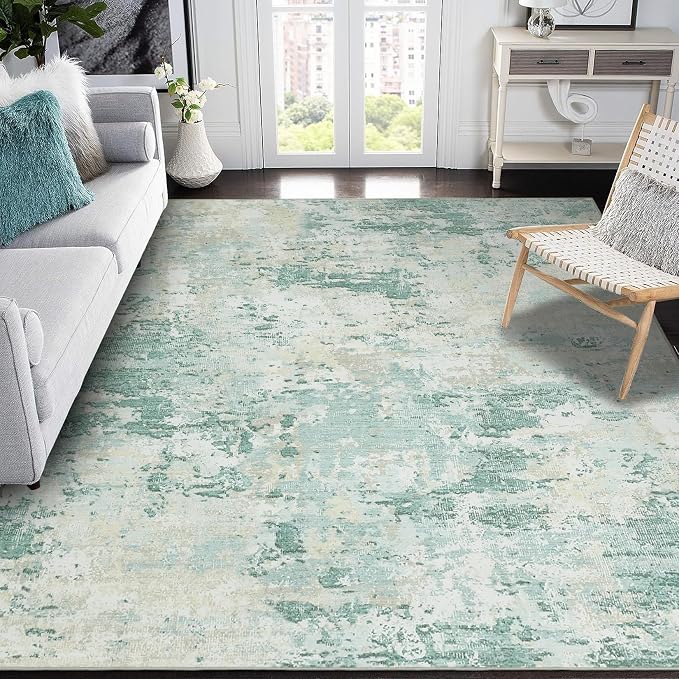 ROYHOME Modern Abstract Area Rug 8x10 Non Slip Non Shedding Rug Low Pile Stain Resistant for Bedroom Living Room,Green
