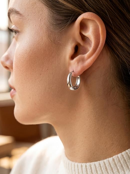 Bestyle Gold Huggies Earrings for Women Hypoallergenic 925 Sterling Silver Post Huggie Hoop Earrings Thick Lightweight Small Hoop Earrings 8/10/12/14mm