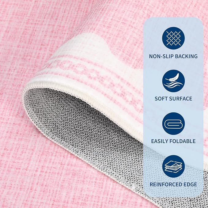 GarveeHome 2.5x8 Runner Rug for Hallway Washable Kitchen Rugs Non Slip Solid Pink Modern Minimalism Soft Low-Pile Scalloped Indoor Carpet for Entryway Laundry Room Floor Mats