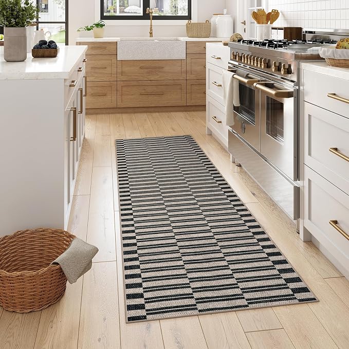 Lahome Striped Easy Jute Kitchen Runner Rug, 2x6 Washable Rugs for Entryway | Indoor Outdoor Non Slip Black Runners for Hallways, Modern Farmhouse Non Shedding Carpet for Laundry Room Front Porch Entry