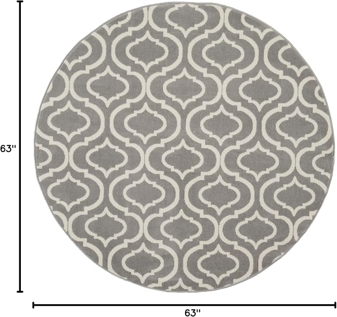 Nourison Home Jubilant Grey 5'3" x Round Area Rug - Easy Clean, Non Shedding, Bed Room, Living Room, Dining Room, Kitchen (5' x Round)