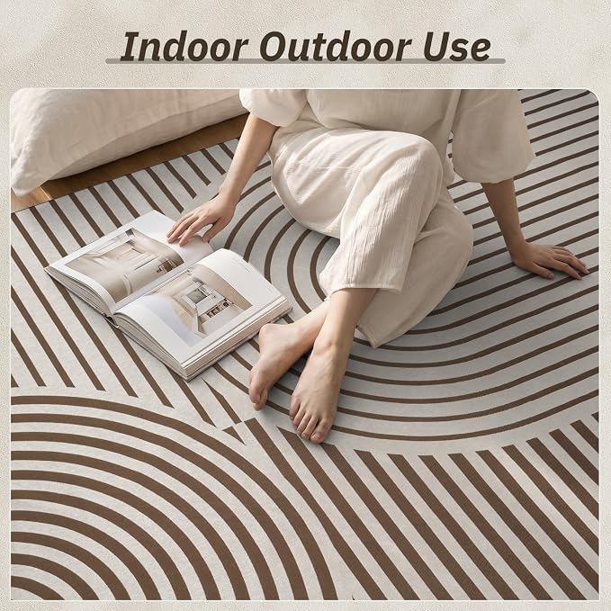 AMOAMI Outdoor Rug Patio Rug 8x10 ft Quick Dry Flatweave Textured Machine Washable Outdoor Carpet with Rubber Particles Backing Boho Outdoor Area Rug for Patio Deck Front Porch Balcony Greyish Brown