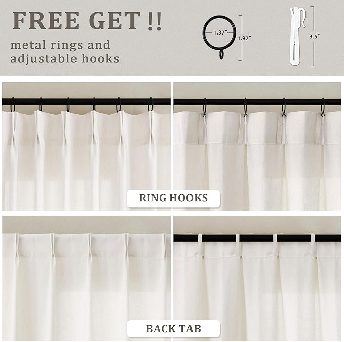 126 Inch Ceiling Track Extra Long Luxury Curtains Cream Semi Sheer | Light Filtering, Boho Farmhouse Aesthetics Neutral, Pinch Pleat Curtains, Memory Shape Training, for Living Room, Hooks Rings