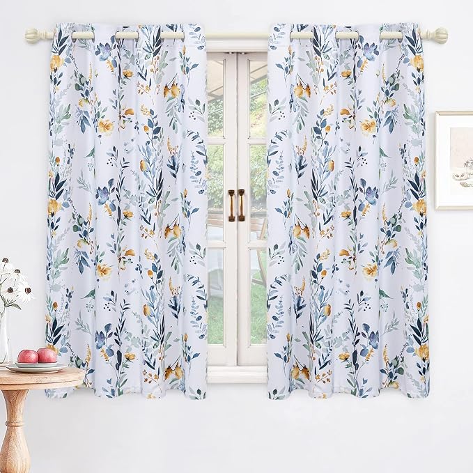 MYSKY HOME 72 inch Floral Curtains for Living Room Bedroom Thermal Insulated Room Darkening Light Blocking for Dining Room Patio Grommet Drapes, 2 Panels, Yellow and Blue