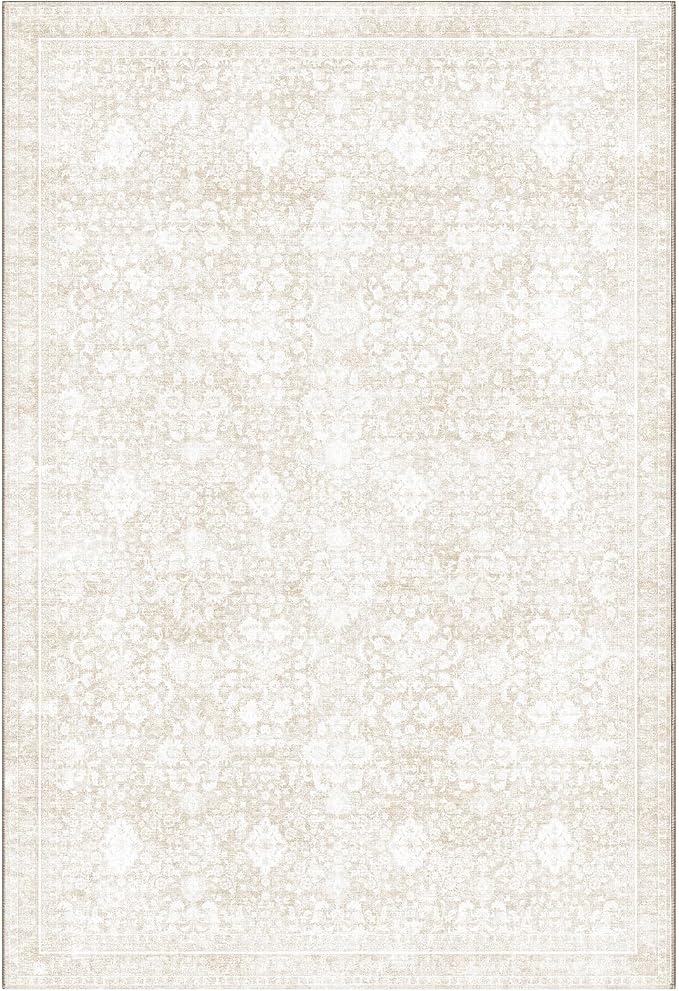 Sasttie 2x3 Rug, Ultra-Soft Washable Rug, Low Pile Foldable Thin Carpets with Non-Slip Backing, Skin-Friendly Stain Resistant Carpet for Living Room, Bedroom, Kitchen, Dorm, 2x3, Cream