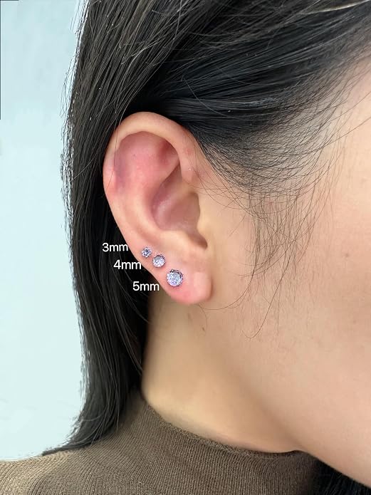 Titanium Earrings for Women Stud Earrings Cubic Zirconia Dainty Screw Flat Back Hypoallergenic Earrings for Women for Multiple Cartilage Helix Conch Tragus Piercing Jewelry for Sensitive Ears