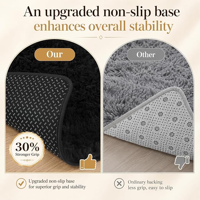 8x10 Area Rugs for Living Room Bedroom: Soft Fluffy Black Shag Upgrade Non-Slip High Pile Carpet Large Fuzzy Plush Indoor Floor Decor Shaggy Rug for Kid Boys Girls Dorms Playroom Nursery Modern Home
