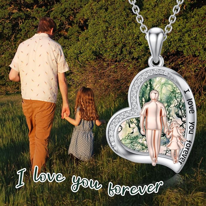 PROESS S925 Sterling Silver Daughter Heart Pendant Necklace from Dad Mom I Love You Forever Jewelry