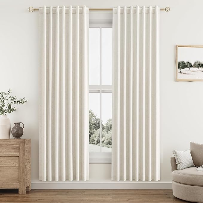 Guken 100% Blackout Linen Curtains for Bedroom 78 Inches Long Natural Cream Black Out Curtain Back Tab Thermal Insulated Room Darkening Window Drapes for Living Room 2 Panels Beige Ivory 52x78
