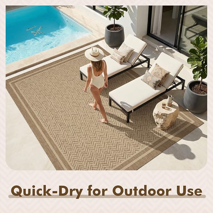MontVoo-2x6 ft Indoor Outdoor Runner Rugs for Entryway Porch Hallway Kitchen Door Entrance Long, Textured Weave Polypropylene, Durable for High Traffic, Fade-Resistant, Boho Geometric Neutral Brown