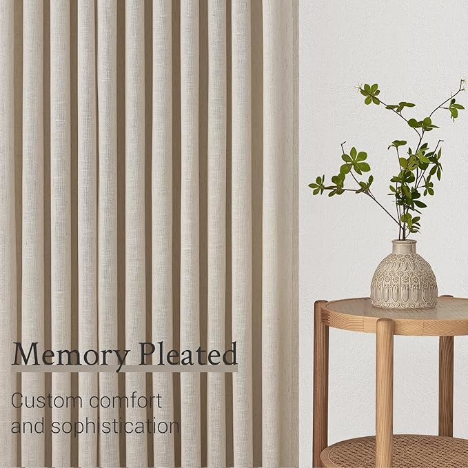 Topfinel 96 Inches Long Pinch Pleated Semi Sheer Curtains,Oatmeal Linen Blended Light Filtering Window Curtains 96 Length for Living Room Bedroom Pinch Pleat Drapes with Hooks 2 Panels 72" Wx96 L