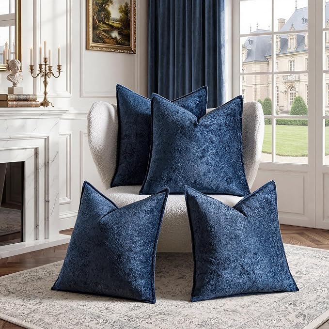 a moment Throw Pillow Covers 22X22 Inch 4 Packs,Soft Velvet Decorative Pillow Cases with 3D Ice Flower,Texture Modern Accent Cushion Covers for Sofa Couch Home Decor Navy Blue