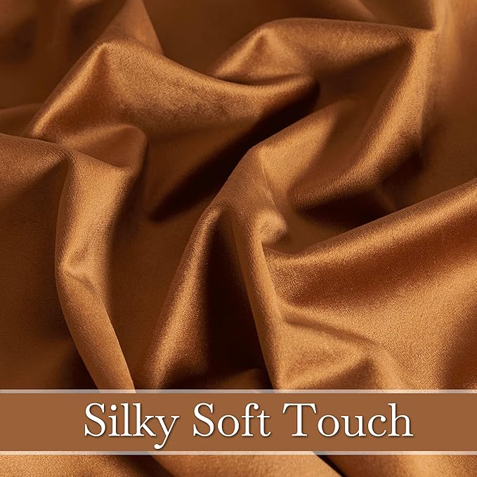 RYB HOME Plush Velvet Curtains, Heavy Duty Back Tab Decorative Window Drapes Privacy Room Darkening Covering for Living Room Playroom, Golden Oak, W52 x L108 inches, Set of 2 Panels
