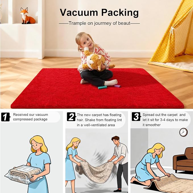 8x10 Area Rugs for Living Room, Large Fluffy Red Rugs for Bedroom, Fuzzy Shag Soft Non-Slip Carpet for Kids Girls and Boys Nursery Dorm Indoor Room Home Decor (8ft X 10ft, Red)