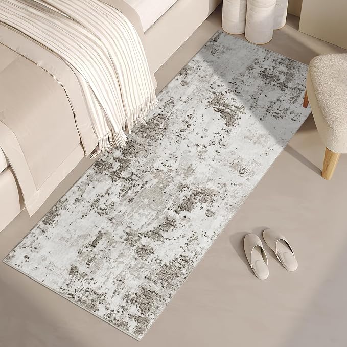 ROYHOME Modern Abstract 2x7 Runner Rug Washable Non Slip Stain Resistant Rug for Hallway Kitchen Bedroom Non Shedding Low Pile Indoor Floor Cover,Taupe/Beige