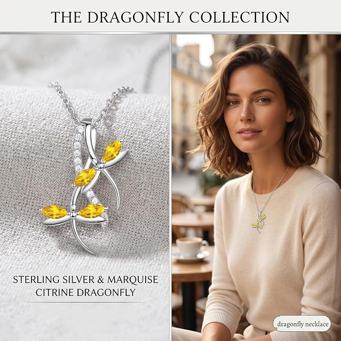 PRAYMOS Dragonfly Gifts 925 Sterling Silver Dragonfly Necklace for Women Dreamy Dragon fly Pendant Dragonflies Jewelry Birthday Gift 18+2" Adjustable Chain