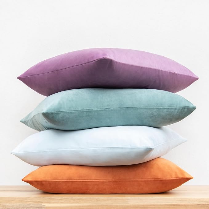 MONDAY MOOSE Decorative Throw Pillow Covers Cushion Cases, Set of 4 Soft Velvet Modern Designs, Mix and Match for Home Decor, Pillow Inserts Not Included (18x18 inch, Purple/Teal)