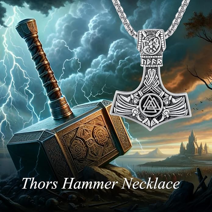 Thor Hammer Necklace 925 Sterling Silver Norse Viking Thor Hammer Pendant Mjolnir Necklace for Men Amulet Jewelry Gifts for Men