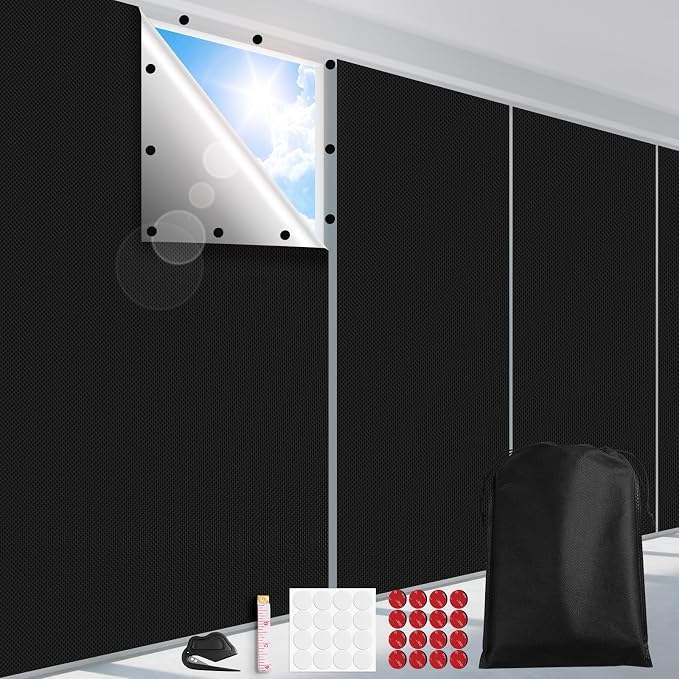 FADOTY 100% Blackout Curtains, 57"x 118" Portable Black Out Window Cover | Blackout Window Film Shades Blinds, Cuttable, No Drill, Sun Heat Light Blocker for Bedroom, Nursery, Media Room, RV, Black