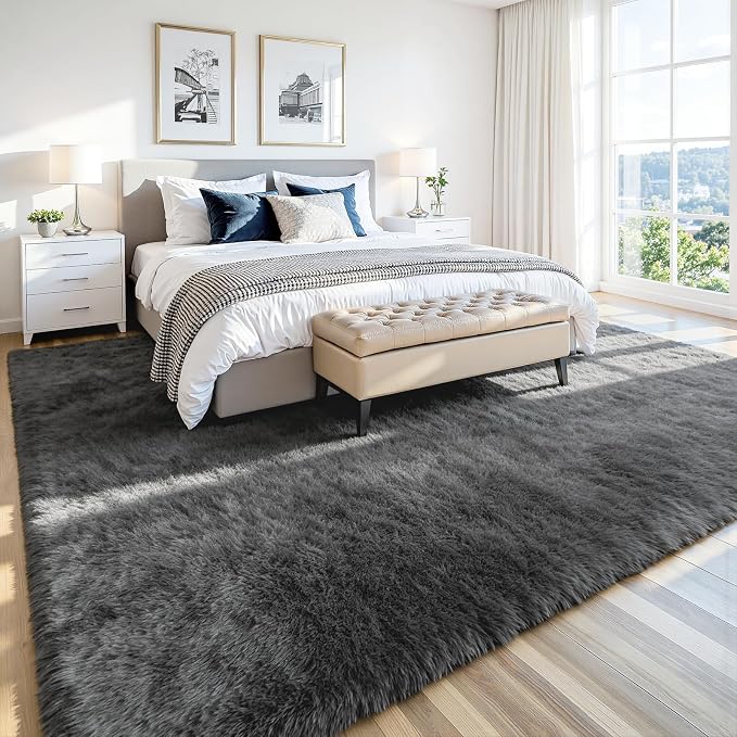 6x9 Area Rug for Living Room, Ultra Soft Fluffy Grey Rugs for Bedroom, Non Slip Large Shag Carpet, Fuzzy Plush Nursery Rug, Thick Washable Indoor Floor Carpets for Kids Office Dorm Home Decor
