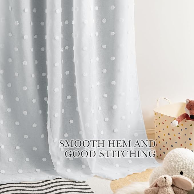 PONY DANCE White Curtains for Living Room 84 Inches Long, Thermal Insulated Room Darkening Curtains with Pom Pom Sheer, Double Layer Curtain for Girls' Bedroom, 52W x 84L, White, 2 Panels