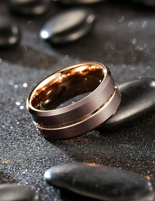 King Will Tungsten Carbide Wedding Band for Men Women-6/8/10mm Width Multicolor Available with Grooved Center Wedding Ring Suitable for Work, Gym Comfort Fit Size 4-16
