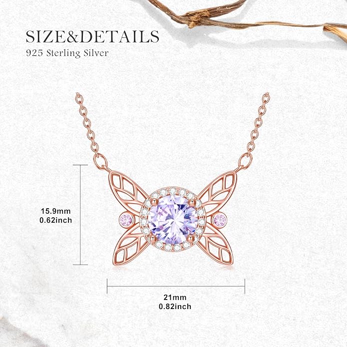 925 Sterling Silver Butterfly/Crescent/Witches Knot/Fleur-De-Lis/Thorny Crown Pendant Necklace Gold Plated Gemstone Birthday Gift for Wife Girlfriend Mom Daughter