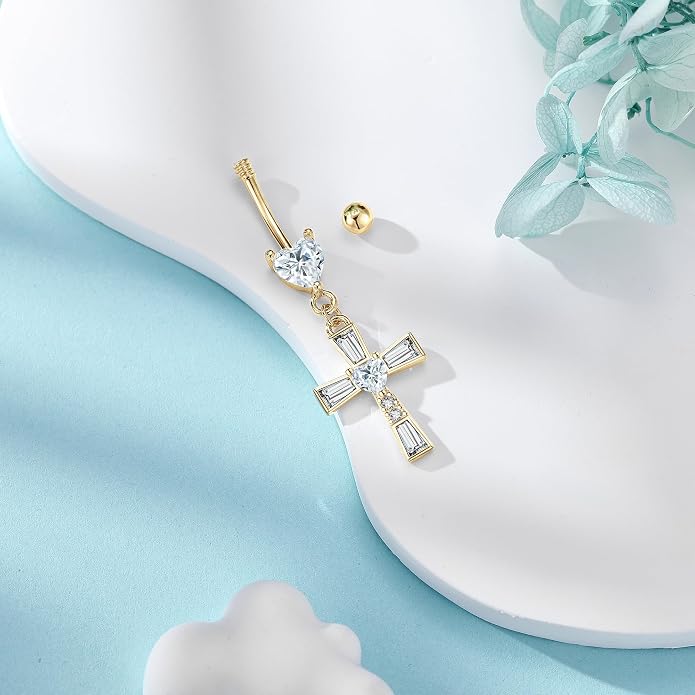 Belly Button Ring 925 Sterling Silver Bar Butterfly/Cross/Pregnancy Dangle Belly Button Piercing Body Navel Rings CZ Moonstone Jewelry Gift for Women