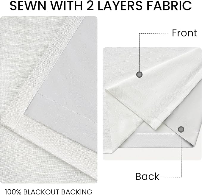 Topfinel 100% Blackout Faux Thick Linen Curtains for Bedroom Beige White Pinch Pleated Drapes with Back Tab for Track System 92 Inch Long for Livingroom,Noise Reducing Cream Drapes for Baby Nursery
