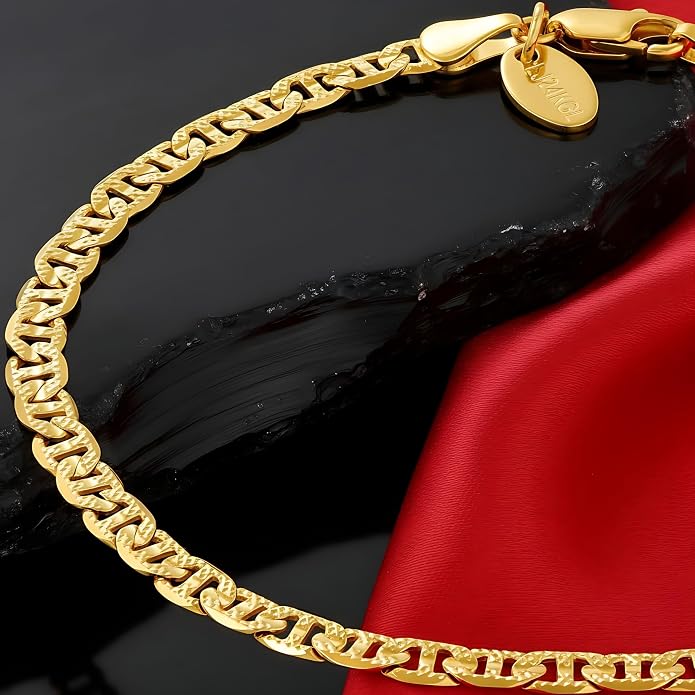 LIFETIME JEWELRY Gold Anklets for Women - 4mm Mariner Link Ankle Bracelet - 24K Real Gold Plated with Lifetime Replacement - Made in USA