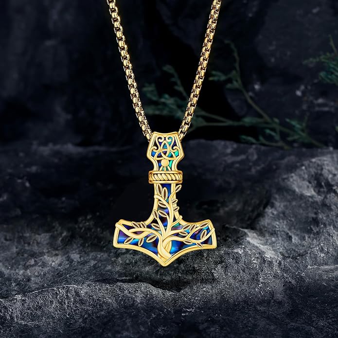 Celtic Cross Tree of Life Necklace for Women Sterling Silver Thor Hammer Tree of Life Pendant Irish Knot Cross Amulet Tree of Life Jewelry