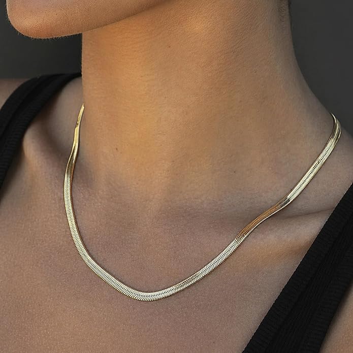 Mchic 18K Gold Plated Herringbone Necklace for Women, 1.5MM Thick Snake Chain Necklace Non Tarnish, Flat Herringbone Chain Jewelry for Gifts 4MM Wide