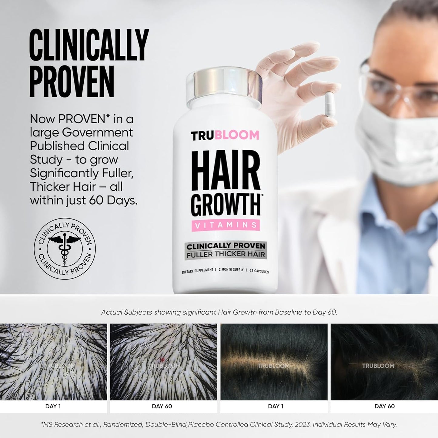 St. Tropica Tru Bloom Hair Growth Vitamins - 2 Month Supply. Clinically Proven to Grow Fuller, Thicker Hair. Natural & Drug-Free with Biotin, MSM, Zinc, D3 + Hair Superfoods. Non GMO