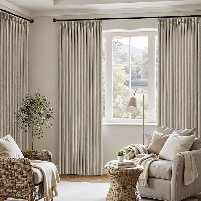 MIULEE Pinch Pleated Thick Linen Curtains 40x90 Inch Grey Beige 4 Panel Set | Back Tab, Memory Trained, Pinch Pleat, Semi Sheer, Light Filtering Curtains, Window Drapes for Living Room Bedroom