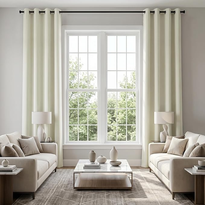 KOUFALL Cream Blackout Curtains 100 Inches Long 2 Panels Set for Living Room, Thermal Insulated Extra Long Grommet Top Drapes for Bedroom, Ivory/Cream Beige