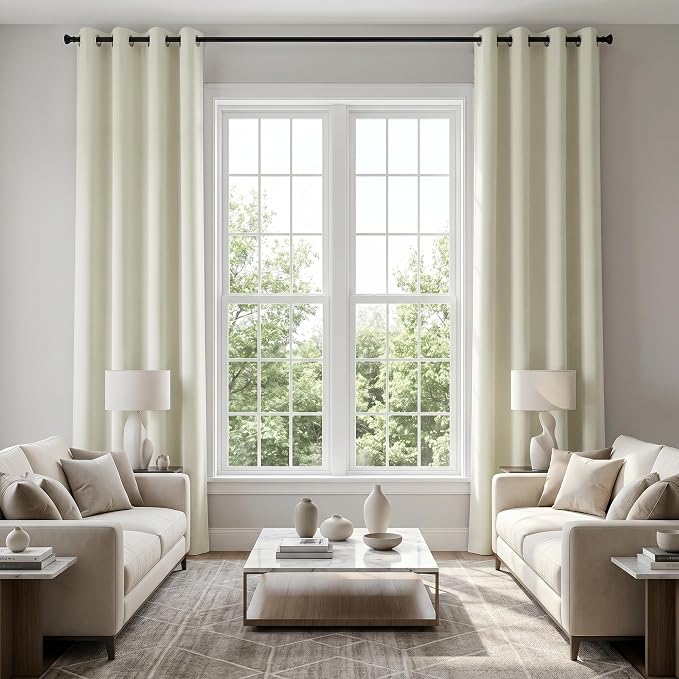 120 Inches Extra Long Curtains for Living Room 2 Panels Grommet Darkening Insulated Thermal 90% Blackout Drapery Tall Ceiling Curtain for Large Big Window Treatments Ideas Drapes,Cream/Off White/Ivory