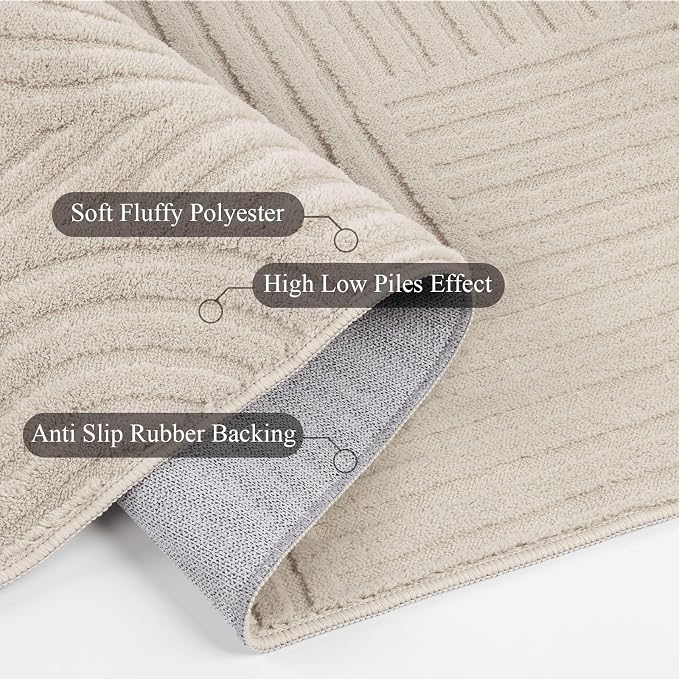 SHACOS Soft Cozy Fluffy Arch Pattern High-Low Pile Area Rugs 6'x9' Large Non Slip Washable Modern Geometric Rug Scandinavian Minimalist Carpet for Living Room Bedroom Dining Room, Beige