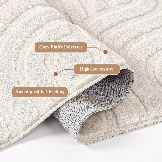 SHACOS 5x7 Soft Area Rugs for Living Room Beige Solid Color Fluffy Rug for Bedroom Non Slip Washable Indoor Mat Floor Carpet for Kids Room Nursery Dining Room, High-Low Pile Boho Modern Rug
